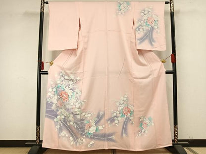平和屋着物▽訪問着 単衣 刺繍 草花文 暈し染め 正絹 逸品 AAAZ9370fy