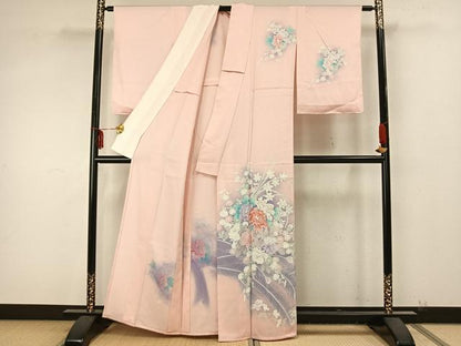 平和屋着物▽訪問着 単衣 刺繍 草花文 暈し染め 正絹 逸品 AAAZ9370fy
