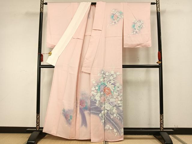 平和屋着物▽訪問着 単衣 刺繍 草花文 暈し染め 正絹 逸品 AAAZ9370fy