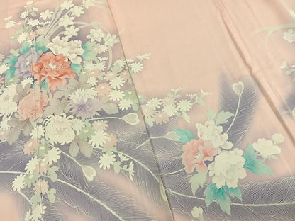 平和屋着物▽訪問着 単衣 刺繍 草花文 暈し染め 正絹 逸品 AAAZ9370fy