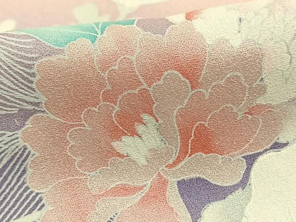 平和屋着物▽訪問着 単衣 刺繍 草花文 暈し染め 正絹 逸品 AAAZ9370fy