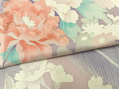 平和屋着物▽訪問着 単衣 刺繍 草花文 暈し染め 正絹 逸品 AAAZ9370fy