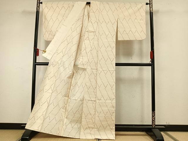 平和屋着物▽上質な紬 単衣 幾何学文 正絹 逸品 AAAZ9371fy
