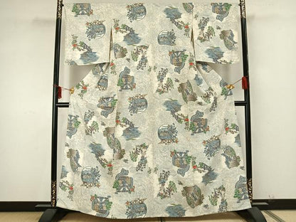 平和屋着物▽上質な小紋　単衣　風景文　正絹　逸品　AAAZ9373fy