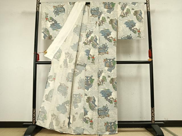 平和屋着物▽上質な小紋　単衣　風景文　正絹　逸品　AAAZ9373fy