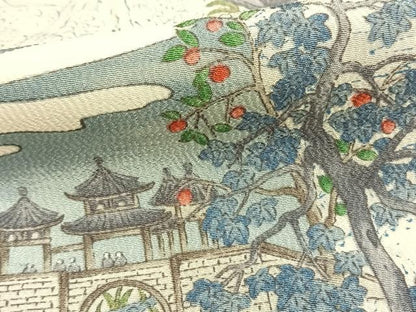 平和屋着物▽上質な小紋　単衣　風景文　正絹　逸品　AAAZ9373fy
