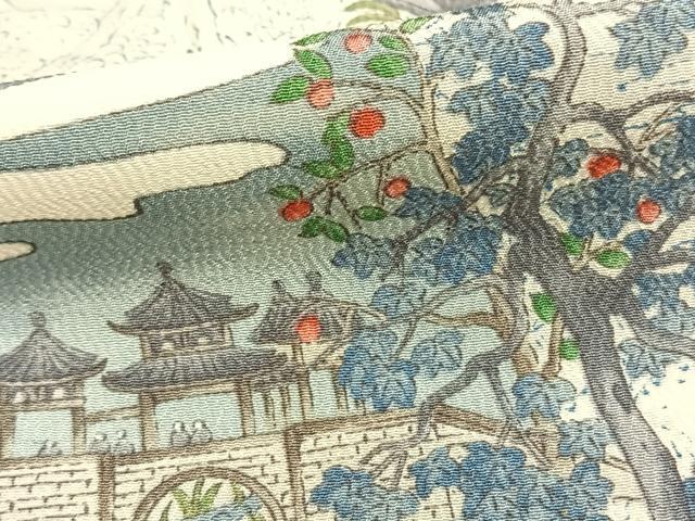 平和屋着物▽上質な小紋　単衣　風景文　正絹　逸品　AAAZ9373fy