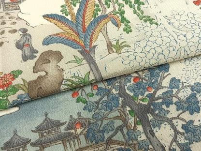 平和屋着物▽上質な小紋　単衣　風景文　正絹　逸品　AAAZ9373fy