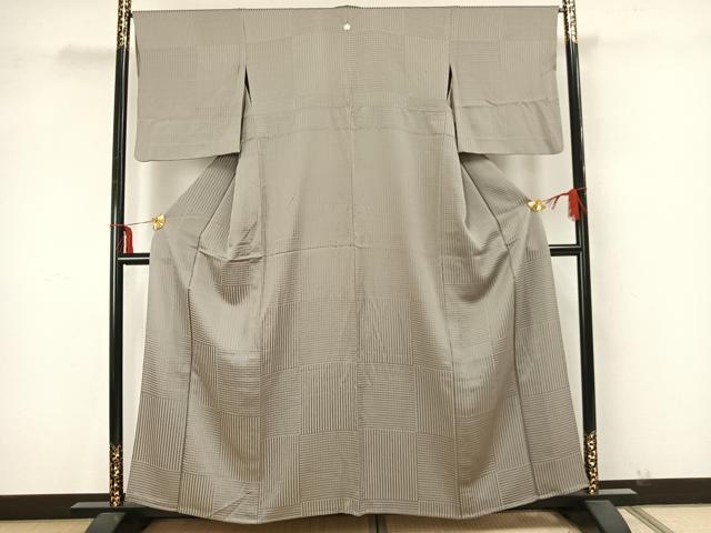 平和屋着物▽上質な小紋 単衣 市松文 正絹 逸品 AAAZ9374fy