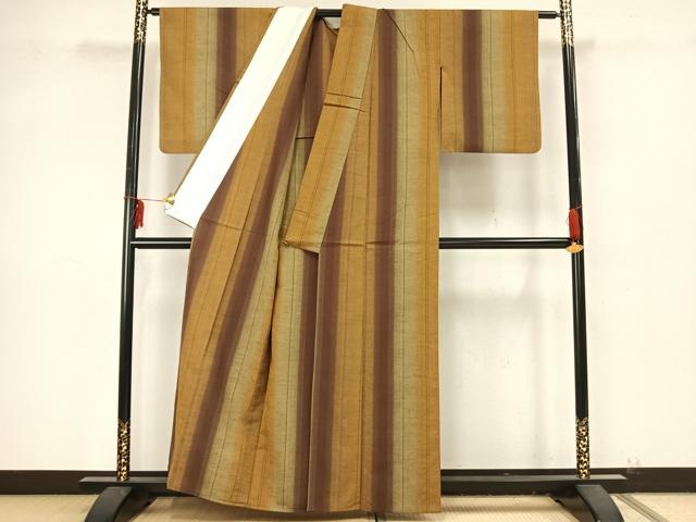 平和屋着物▽上質な紬 単衣 縞 正絹 逸品 AAAZ9375fy