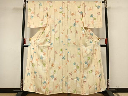 平和屋着物▽上質な小紋 単衣 枝葉文 正絹 逸品 AAAZ9377fy