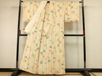 平和屋着物▽上質な小紋 単衣 枝葉文 正絹 逸品 AAAZ9377fy