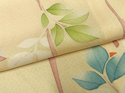 平和屋着物▽上質な小紋 単衣 枝葉文 正絹 逸品 AAAZ9377fy