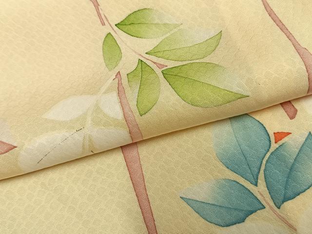 平和屋着物▽上質な小紋 単衣 枝葉文 正絹 逸品 AAAZ9377fy