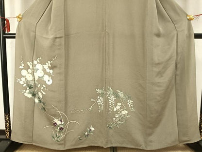 平和屋着物▽訪問着 単衣 草花文 鬼しぼ縮緬 正絹 逸品 AAAZ9379fy