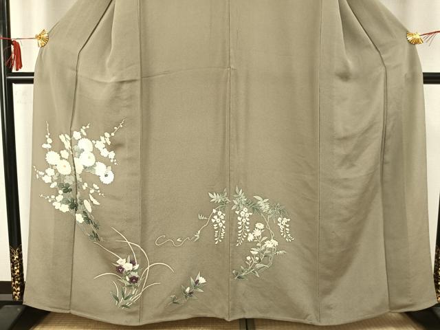 平和屋着物▽訪問着 単衣 草花文 鬼しぼ縮緬 正絹 逸品 AAAZ9379fy