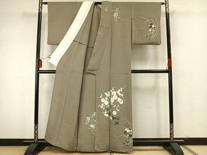平和屋着物▽訪問着 単衣 草花文 鬼しぼ縮緬 正絹 逸品 AAAZ9379fy