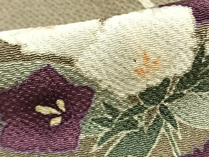 平和屋着物▽訪問着 単衣 草花文 鬼しぼ縮緬 正絹 逸品 AAAZ9379fy