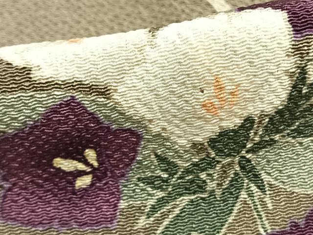 平和屋着物▽訪問着 単衣 草花文 鬼しぼ縮緬 正絹 逸品 AAAZ9379fy