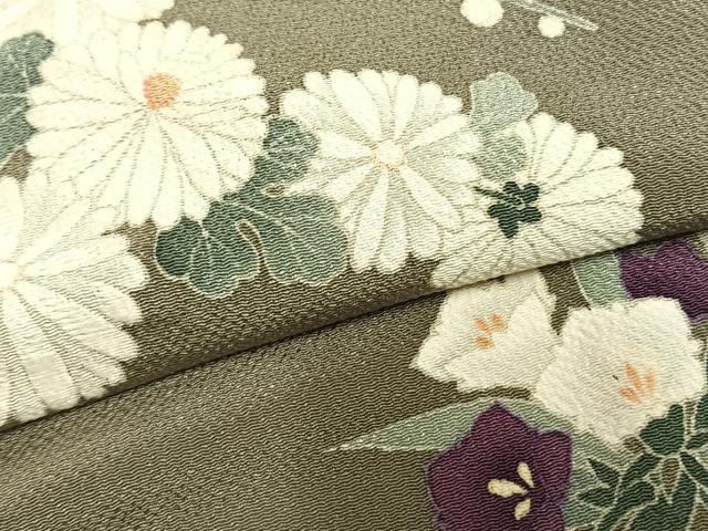 平和屋着物▽訪問着 単衣 草花文 鬼しぼ縮緬 正絹 逸品 AAAZ9379fy