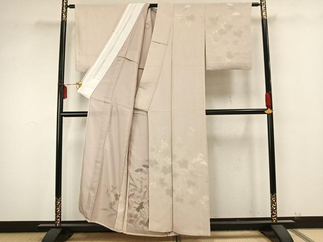 平和屋着物▽訪問着　無双　紗袷　紗×絽　手描き　草花文　銀彩　正絹　逸品　AAAZ9380fy