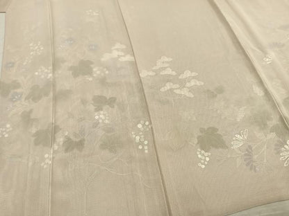 平和屋着物▽訪問着　無双　紗袷　紗×絽　手描き　草花文　銀彩　正絹　逸品　AAAZ9380fy