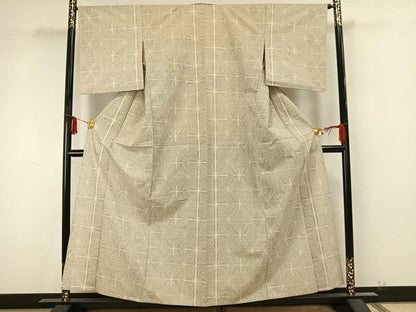 平和屋着物▽綿薩摩 東郷織物謹製 手織 160亀甲 實篤 永江明夫(正藍染) 単衣 変わり麻の葉文様 綿 逸品 AAAZ9381fy