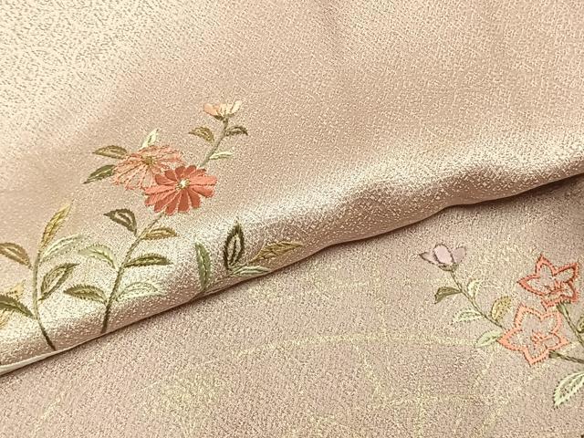 平和屋着物▽訪問着 単衣 刺繍 草花文 金糸 金彩 正絹 逸品 AAAZ9382fy