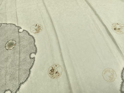 平和屋着物▽訪問着　単衣　刺繍　雪輪草花文　金糸　金彩　正絹　逸品　未使用　AAAZ9383fy