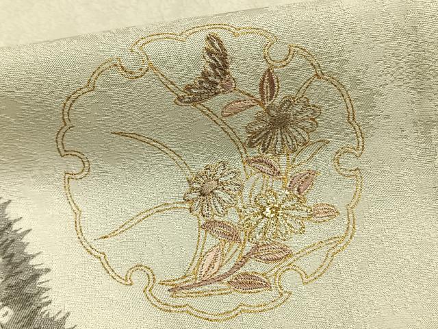 平和屋着物▽訪問着　単衣　刺繍　雪輪草花文　金糸　金彩　正絹　逸品　未使用　AAAZ9383fy