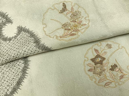 平和屋着物▽訪問着　単衣　刺繍　雪輪草花文　金糸　金彩　正絹　逸品　未使用　AAAZ9383fy
