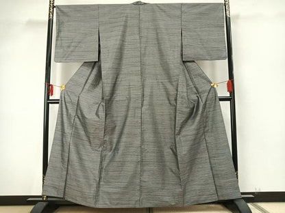 平和屋着物▽上質な紬 単衣 横縞 正絹 逸品 AAAZ9385fy