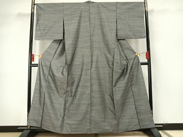 平和屋着物▽上質な紬 単衣 横縞 正絹 逸品 AAAZ9385fy
