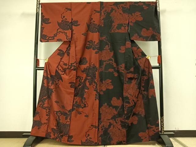 平和屋着物▽上質な小紋 単衣 片身替わり 草花文 金糸 やまと誂製 正絹 逸品 AAAZ9387fy