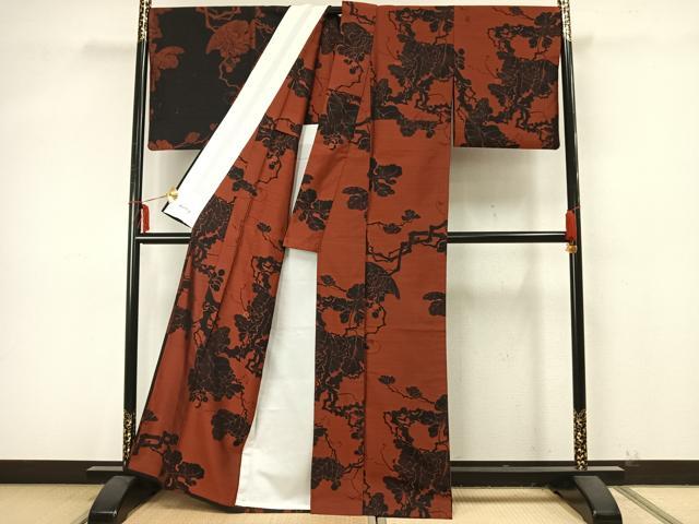 平和屋着物▽上質な小紋 単衣 片身替わり 草花文 金糸 やまと誂製 正絹 逸品 AAAZ9387fy