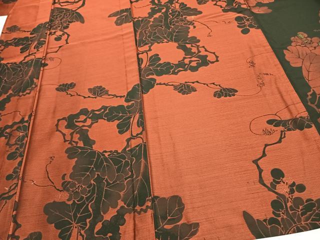 平和屋着物▽上質な小紋 単衣 片身替わり 草花文 金糸 やまと誂製 正絹 逸品 AAAZ9387fy