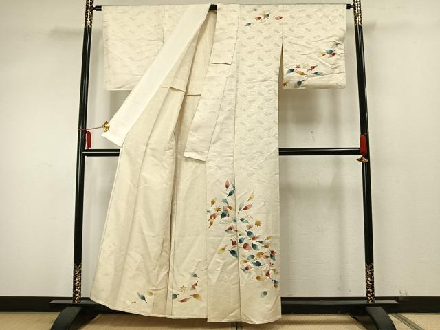 平和屋着物▽訪問着 単衣 舞葉文 金彩 金通し地 正絹 逸品 AAAZ9388fy