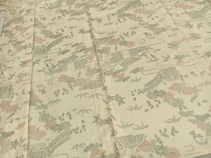 平和屋着物▽上質な紬 単衣 風景草花文 正絹 逸品 AAAZ9389fy