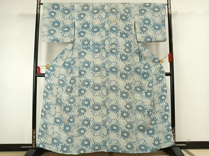 平和屋着物▽上質な小紋 単衣 型染め 草花文 正絹 逸品 AAAZ9391fy