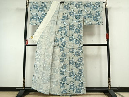 平和屋着物▽上質な小紋 単衣 型染め 草花文 正絹 逸品 AAAZ9391fy