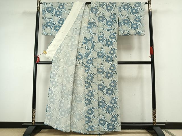 平和屋着物▽上質な小紋 単衣 型染め 草花文 正絹 逸品 AAAZ9391fy