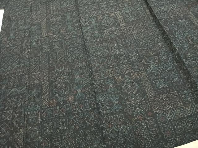 平和屋着物▽上質な紬 単衣 幾何学文 正絹 逸品 AAAZ9395fy