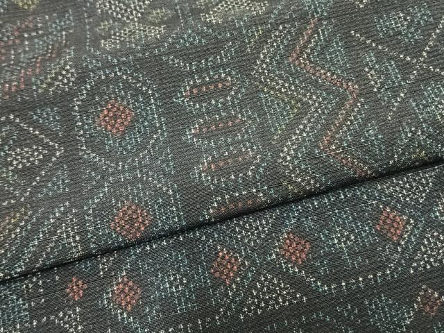 平和屋着物▽上質な紬 単衣 幾何学文 正絹 逸品 AAAZ9395fy