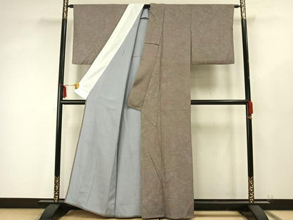 平和屋着物▽上質な小紋　単衣　草花文　正絹　逸品　AAAZ9396fy