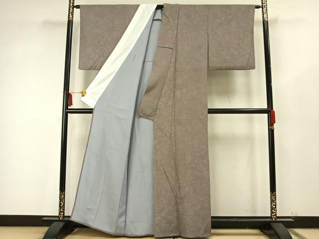平和屋着物▽上質な小紋　単衣　草花文　正絹　逸品　AAAZ9396fy