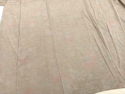 平和屋着物▽上質な小紋　単衣　草花文　正絹　逸品　AAAZ9396fy