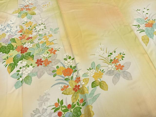 平和屋着物▽訪問着 単衣 草花文 金彩 正絹 逸品 AAAZ9397fy