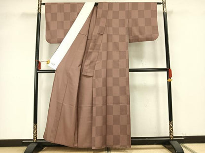 平和屋着物▽洗える最高級着物 ＜英＞はなぶさ謹製 小紋 単衣 市松文様 洗える着物 AAAZ9398fy