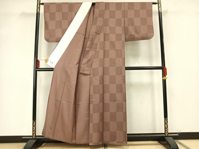平和屋着物▽洗える最高級着物 ＜英＞はなぶさ謹製 小紋 単衣 市松文様 洗える着物 AAAZ9398fy