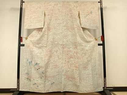平和屋着物▽訪問着　単衣　刺繍　風景草花文　正絹　逸品　AAAZ9401fy